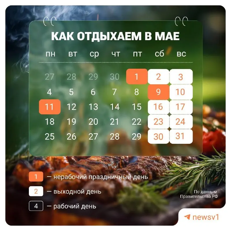 Правительством установлены нерабочие дни с 9 по 11 мая в связи с празднованием Дня Победы.