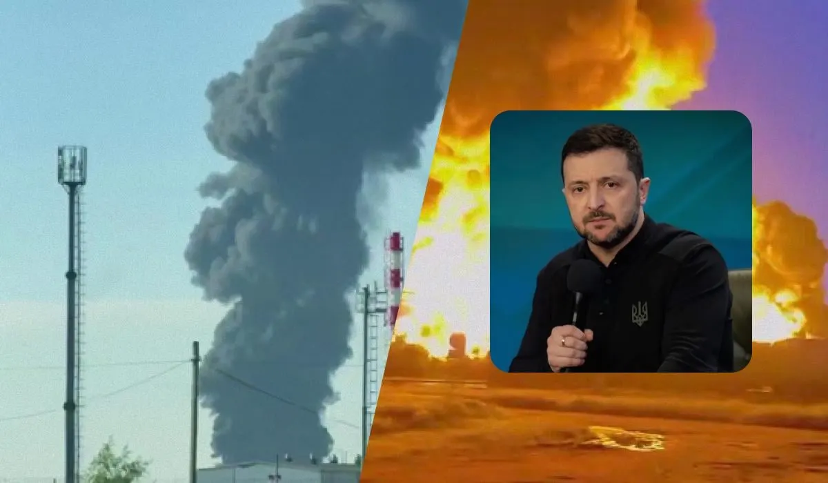 Президент Украины заявил, что ночные атаки дронов поразили арсеналы Военно‑морского флота, базу в Кронштадте и нефтебазу на юге России; по его словам, удары — ответ на российскую агрессию.
