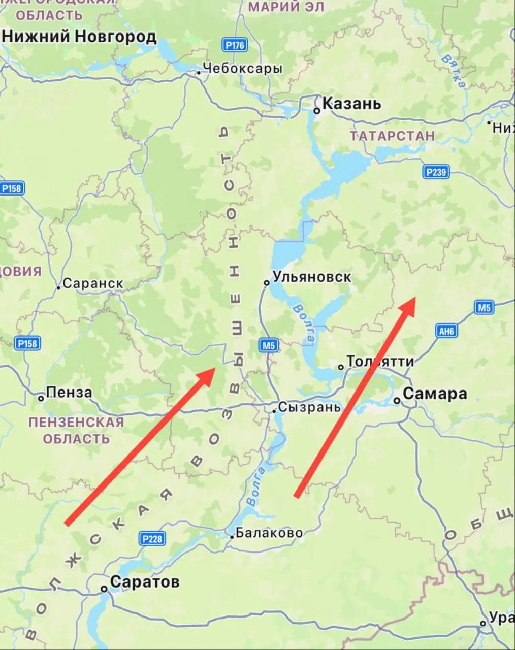 Мониторинг указывает на примерное направление полёта — в сторону Республики Татарстан. Информация предварительная.