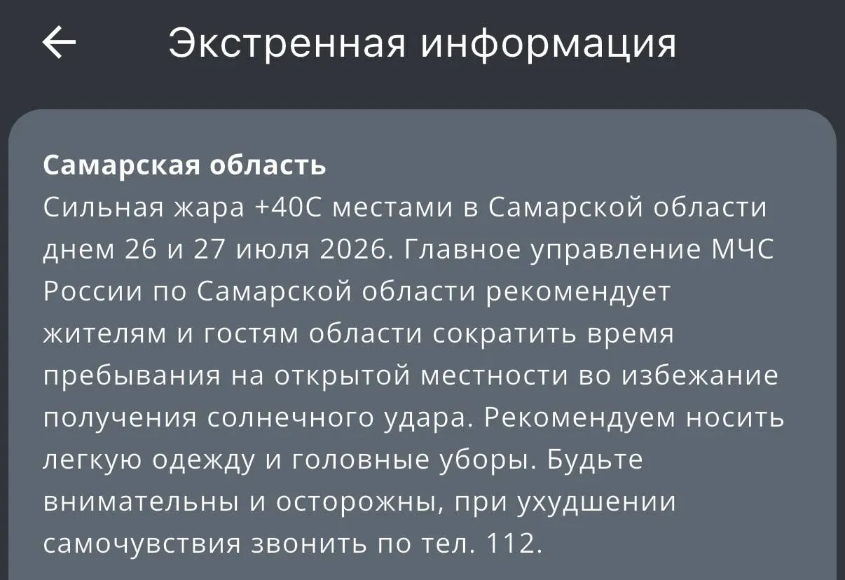 Вечером 25 июля и ночью 26 июля в Самарской области ожидаются гроза, град и порывы ветра до 20 м/с. 26–27 июля прогнозируется сильная жара — до +40°.