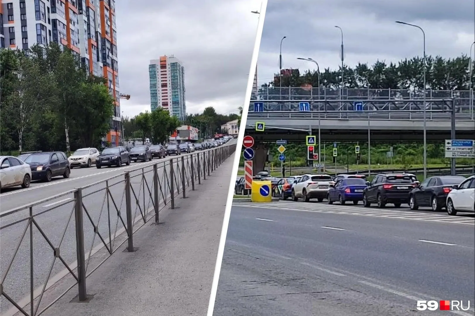 На перекрёстке Локомотивной и Строителей светофор не подаёт зелёный; пробка растянулась от ДКЖ до площади Гайдара, водители частично проезжают на красный.