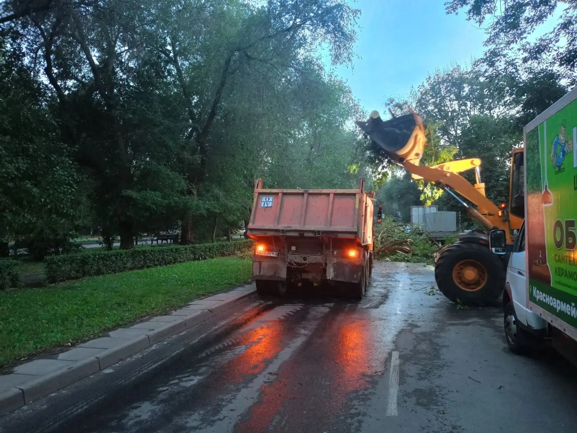 Ветер повредил деревья на нескольких улицах города, частично перекрыв движение и создавая заторы.