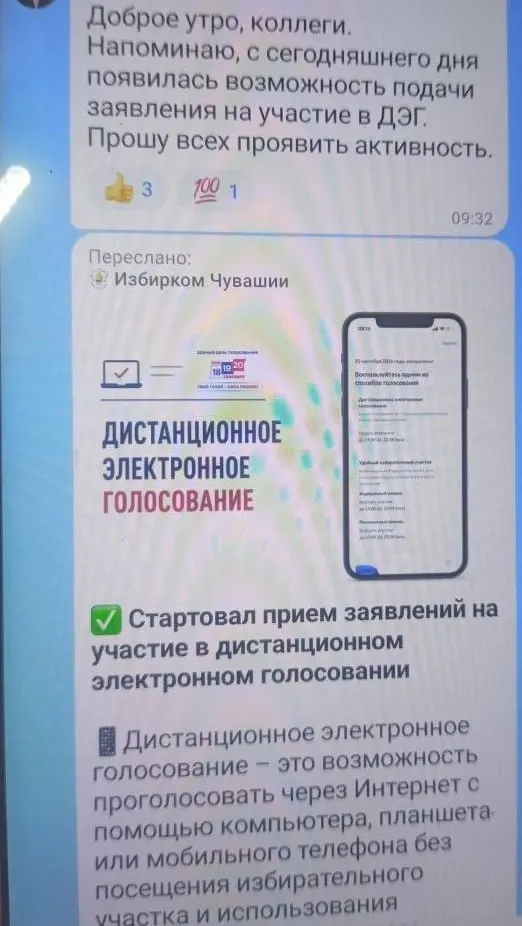 Сотрудников Социального фонда в Чувашии просят подать заявления на участие в ДЭГ через Госуслуги; данные подают в ЦИК, запрашиваются номера заявлений для проверки статуса.