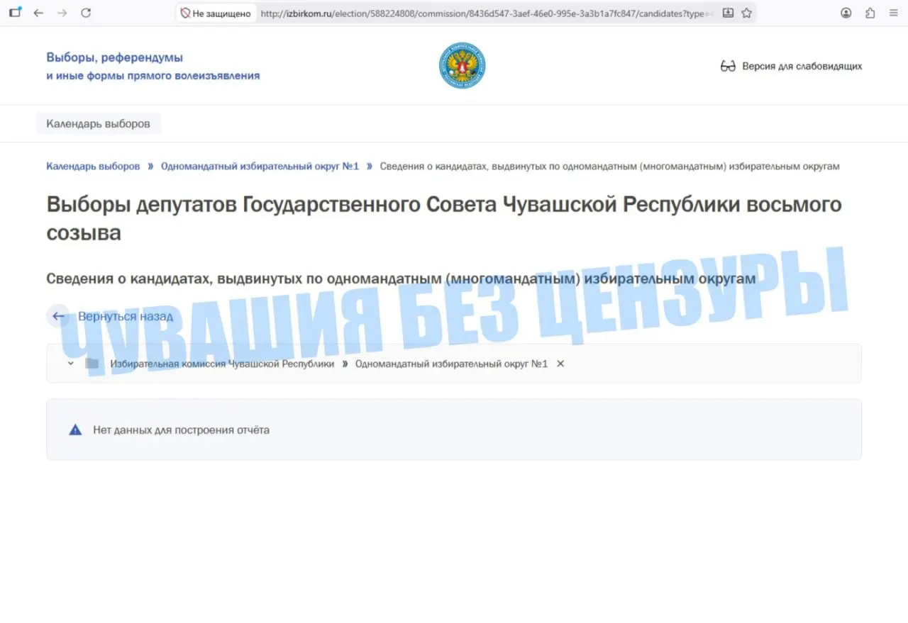 Проблема в отображении сведений по выборам в Госсовет Чувашии продолжается уже более получаса.