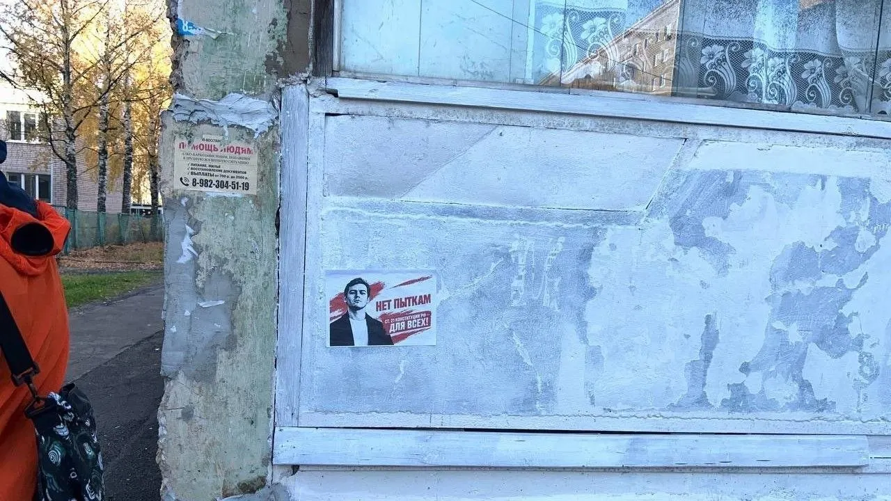 Листовки с надписью «Нет пыткам» призывают соблюдать статью 21 Конституции; упомянут факт задержания политика по политическому делу.